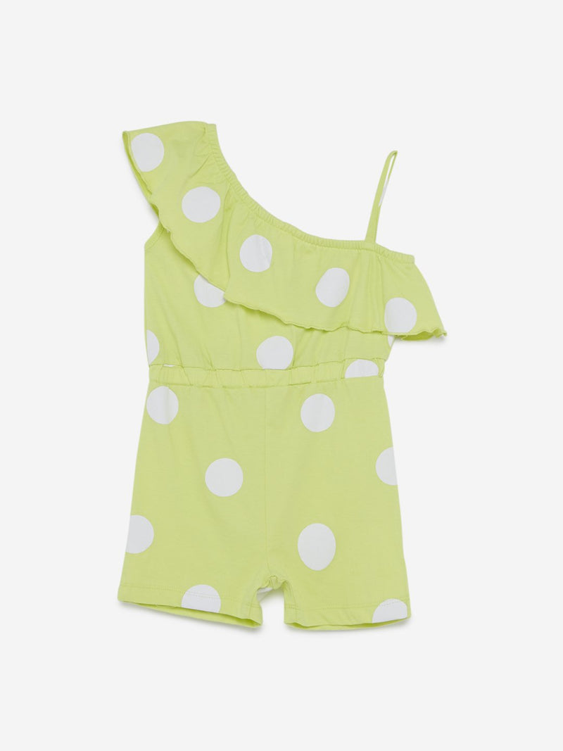 HOP Kids Lime Polkadot Print Jumpsuit