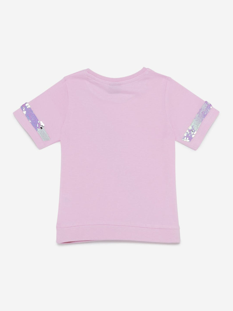 HOP Kids Light Pink Sequinned T-Shirt