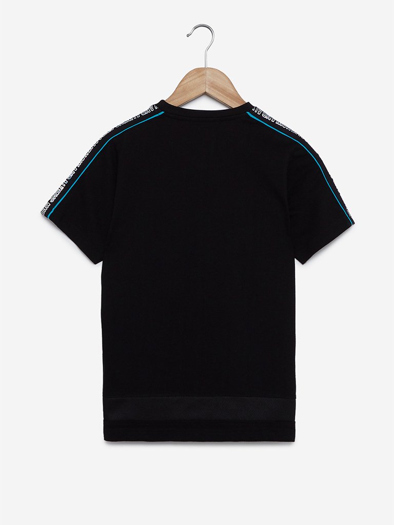 Y&F Kids Black Holographic Text Print T-Shirt