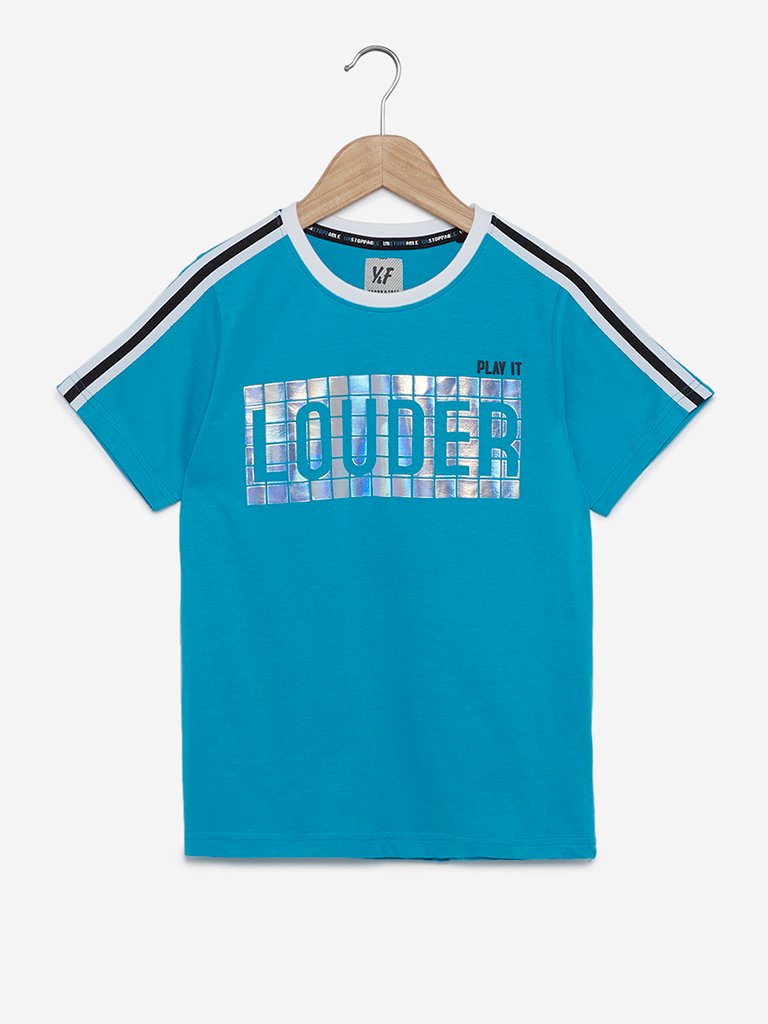 Y&F Kids Turquoise Holographic Pattern T-Shirt