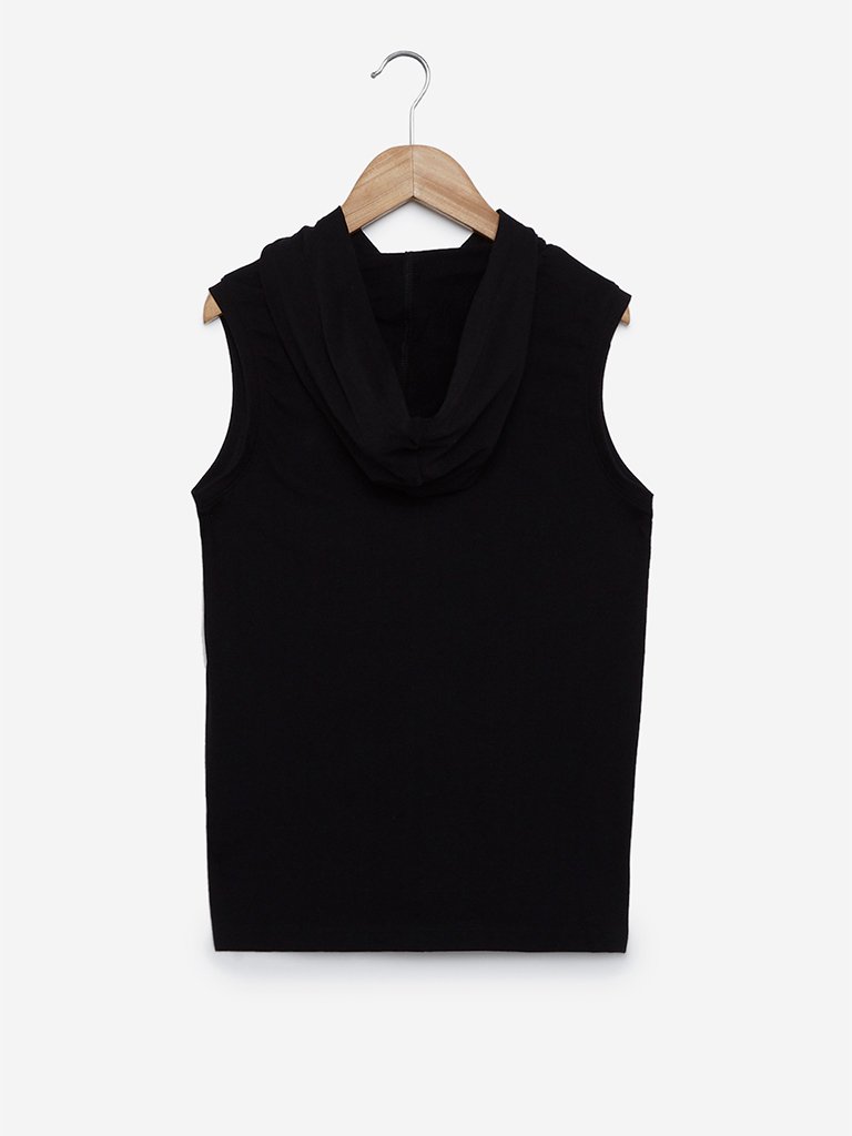 Y&F Kids Black Tape Detailed Hooded Tank T-Shirt