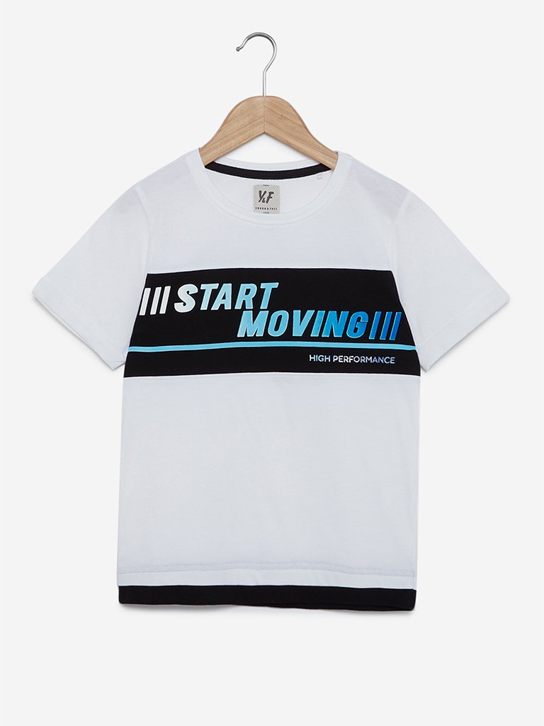 Y&F Kids White Text Print T-Shirt