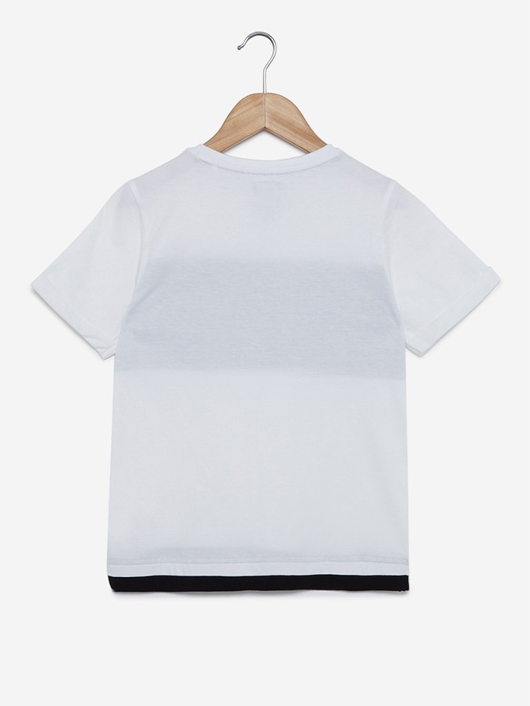Y&F Kids White Text Print T-Shirt
