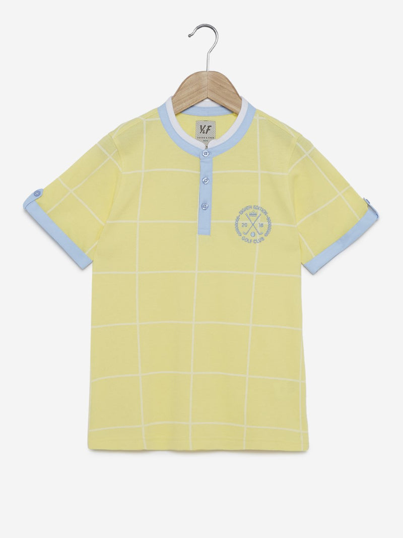 Y&F Kids Yellow Checkered Cotton T-Shirt