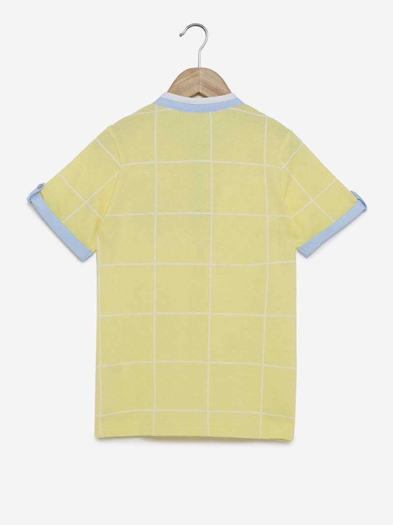 Y&F Kids Yellow Checkered Cotton T-Shirt