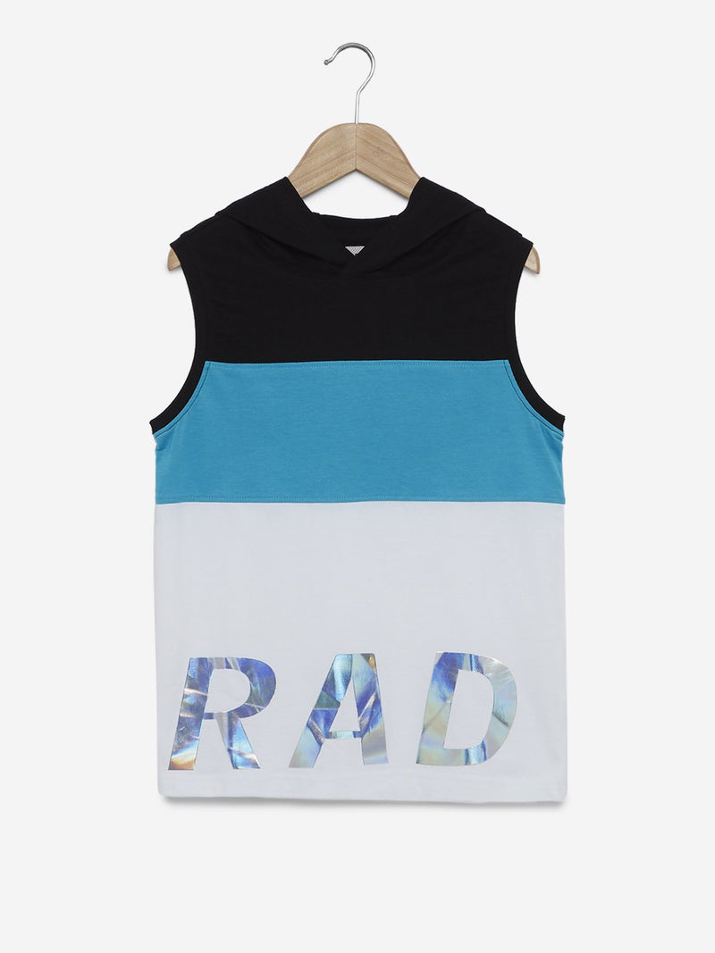 Y&F Kids Aqua Colour-Blocked Hooded Tank T-Shirt