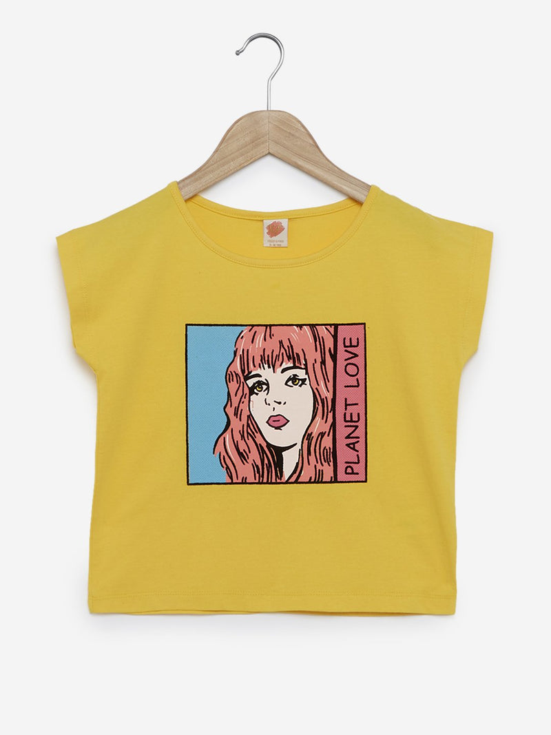 Y&F Kids Yellow Graphic Print T-Shirt