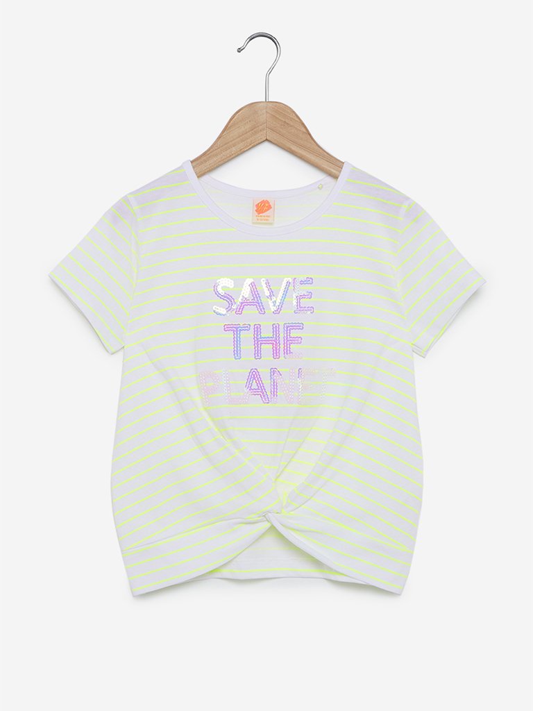 Y&F Kids Neon Green Striped T-Shirt