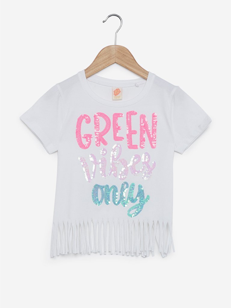 Y&F Kids White Sequinned Frida Top