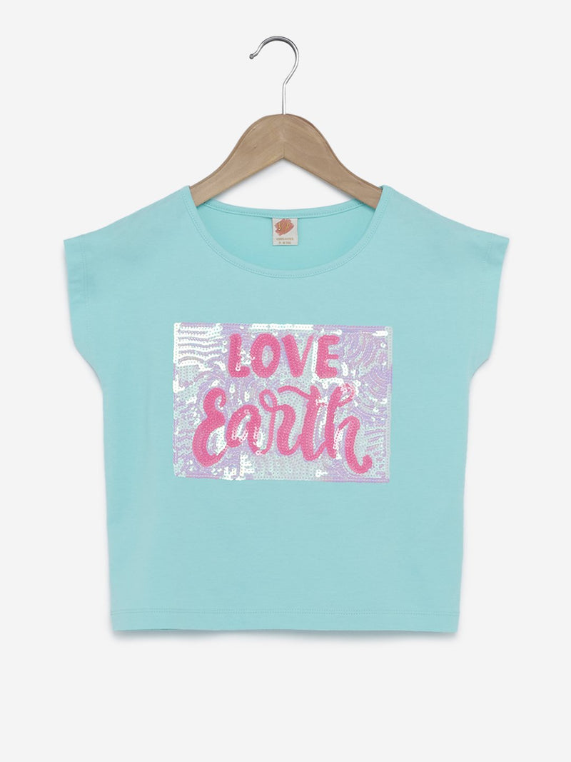 Y&F Kids Aqua Sequinned T-Shirt