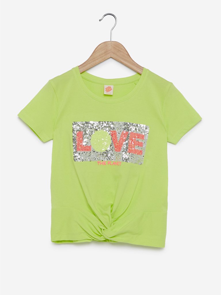 Y&F Kids Lime Sequinned Jess Top