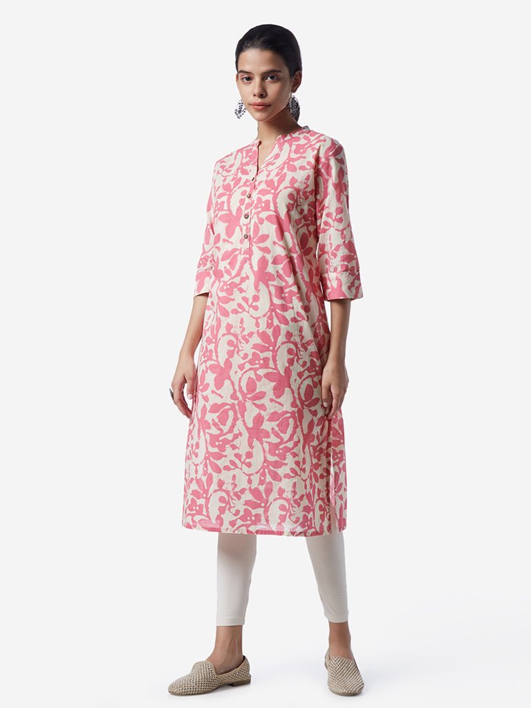 Utsa Blush Pink Printed Straight Kurta