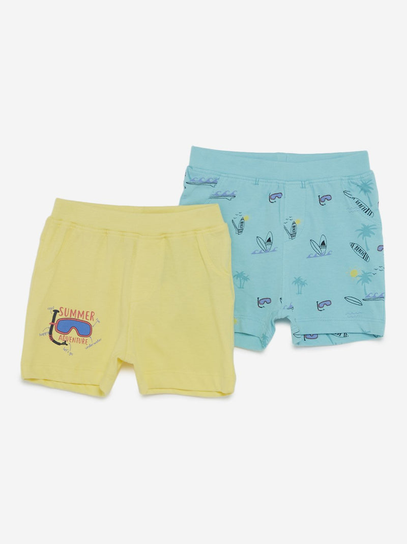 Baby HOP Yellow Surf Print Shorts Set Of Two