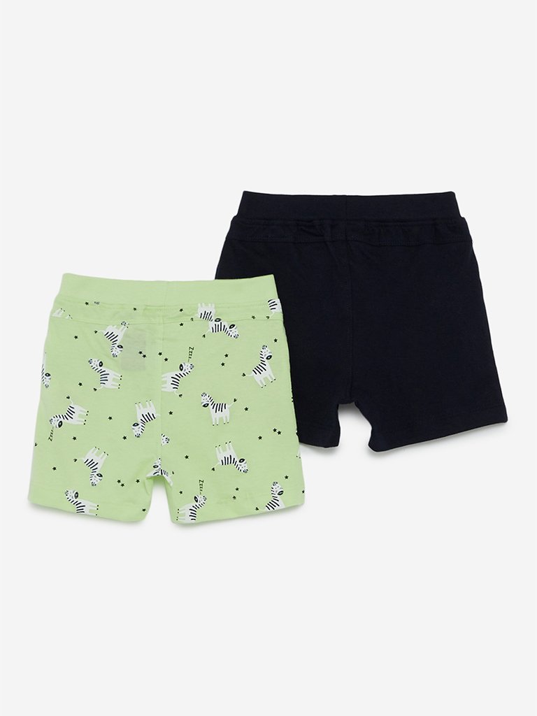 Baby HOP Lime Zebra Print Shorts Set Of Two