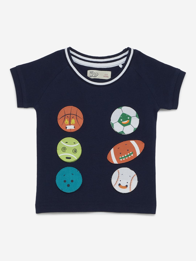 Baby HOP Indigo Appliqué-Detailed T-Shirt