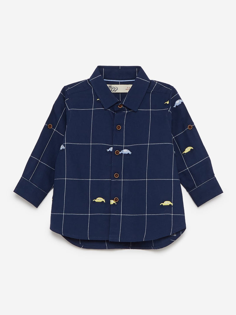 Baby HOP Navy Embroidered Cotton Shirt