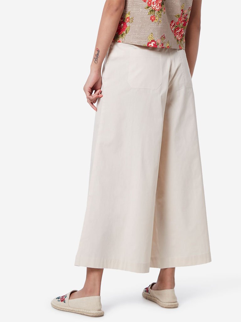 Bombay Paisley Off White Cotton Palazzos