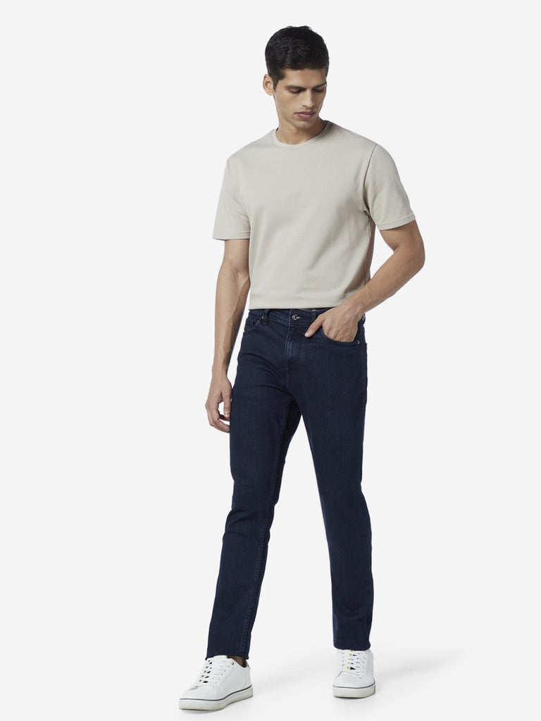 Ascot Taupe Self-Textured Slim Fit T-shirt
