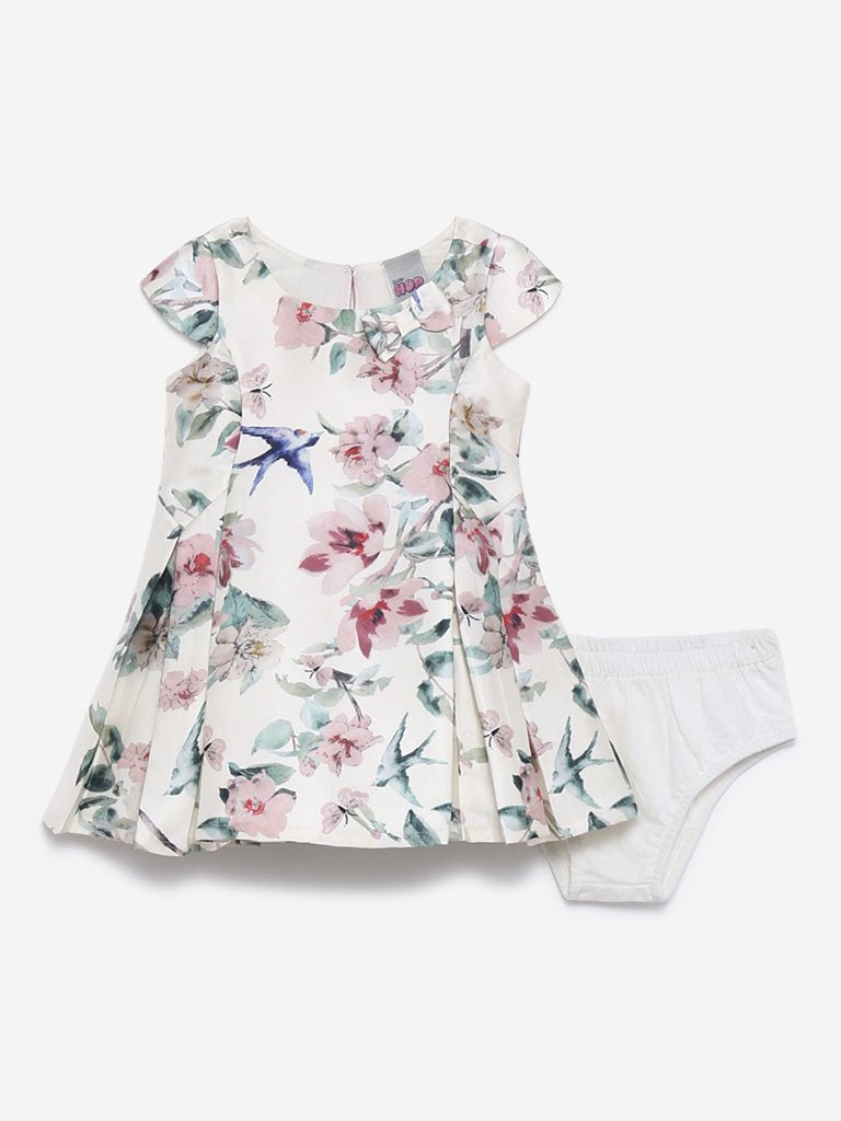 Baby HOP Off White Floral Dress With Briefs
