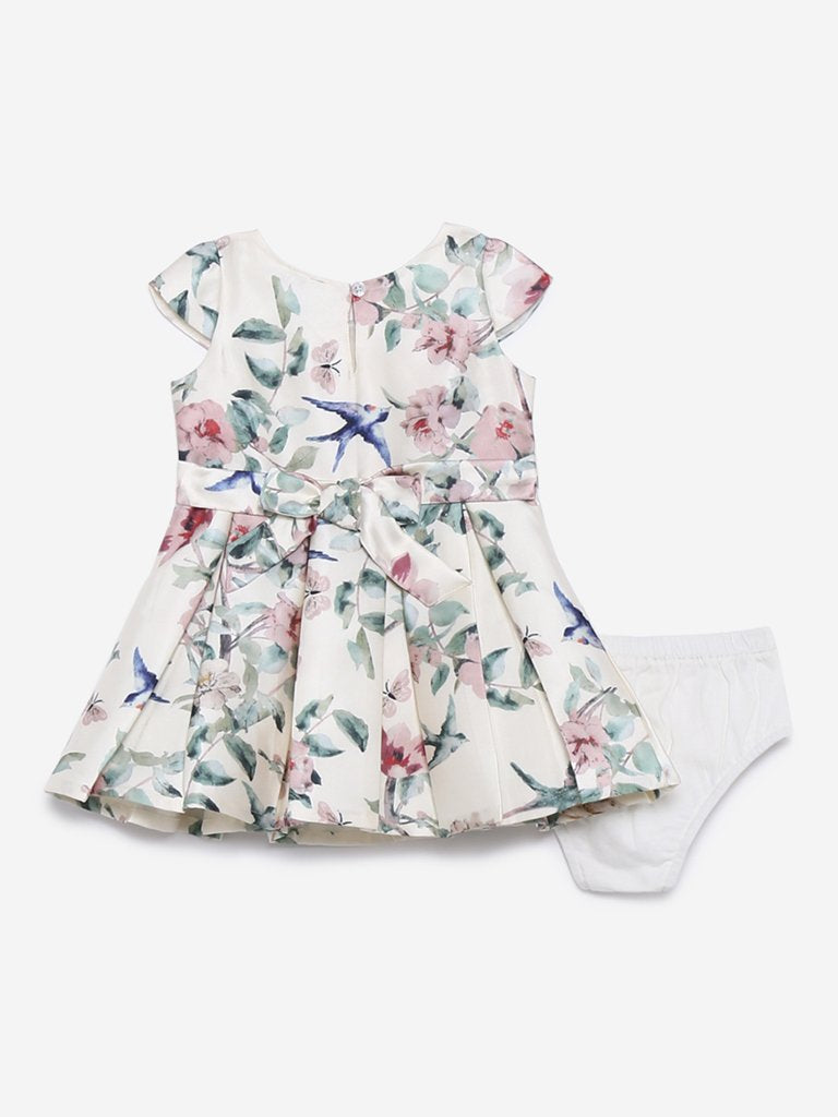 Baby HOP Off White Floral Dress With Briefs