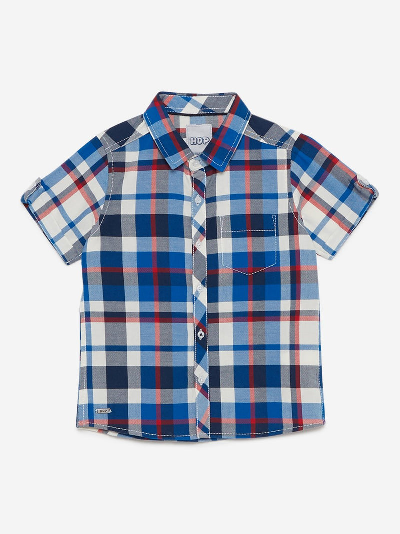 HOP Kids Blue Checkered Pure-Cotton Shirt