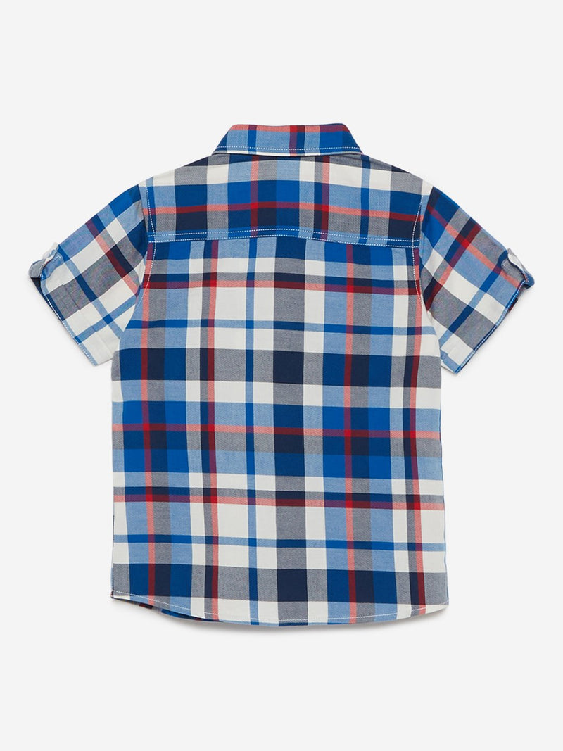 HOP Kids Blue Checkered Pure-Cotton Shirt