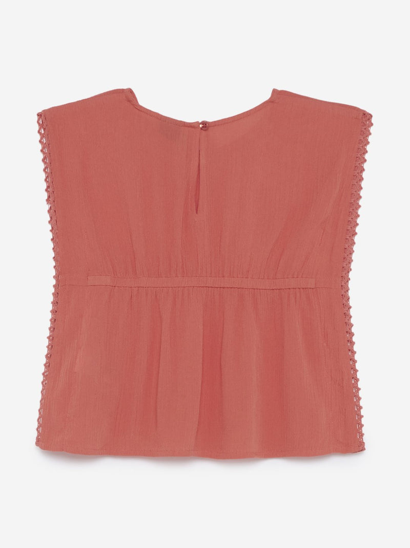 HOP Kids Orange Floral Embroidered Top