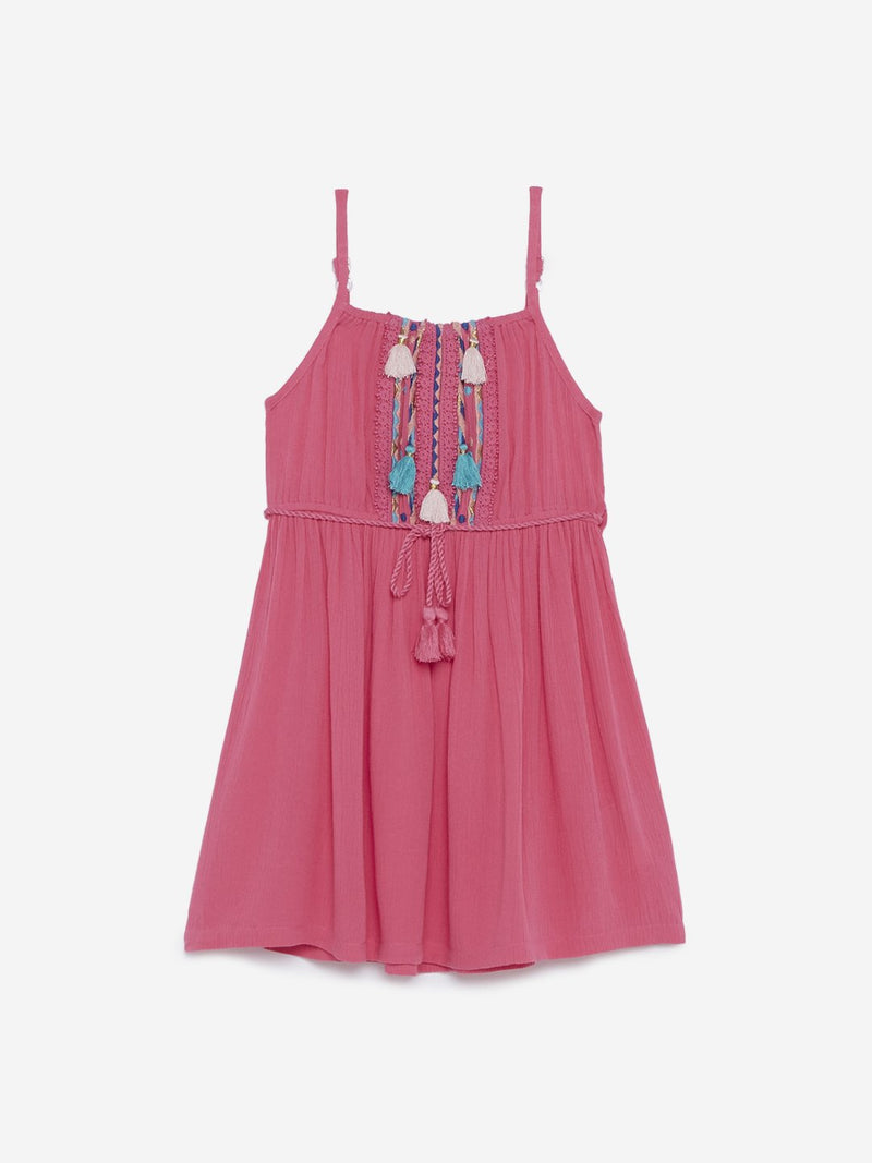 HOP Kids Fuchsia Tasseled Dress With Belt