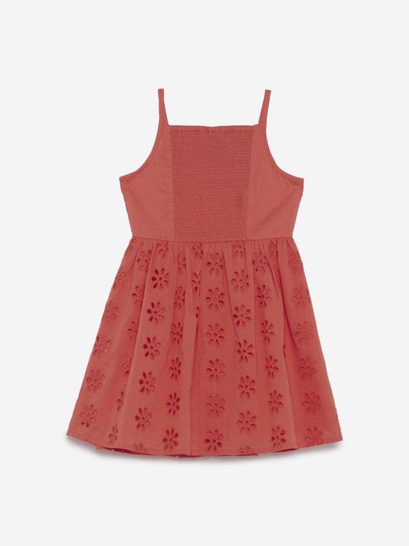 HOP Kids Orange Floral Cutout Pattern Dress