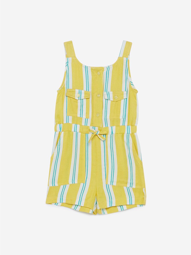 HOP Kids Yellow Striped Jumpsuit