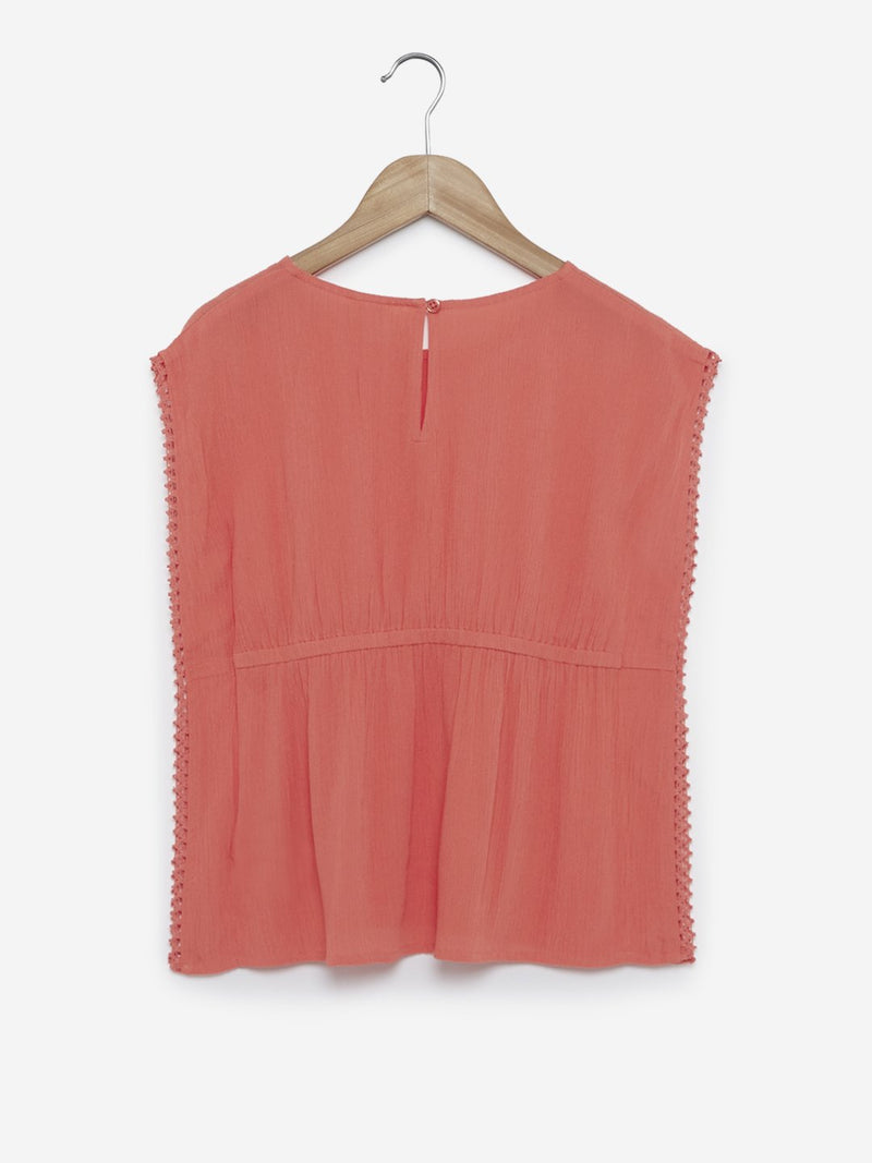 Y&F Kids Orange Floral Embroidered Top