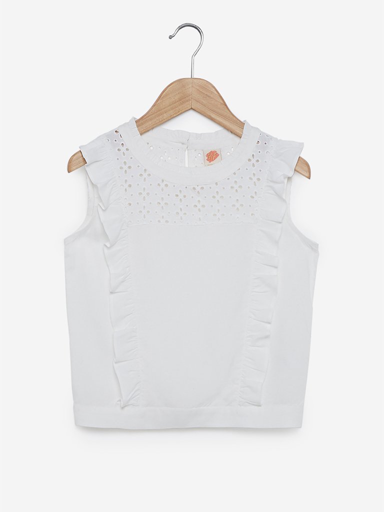 Y&F Kids White Cutout Pattern Elane Top