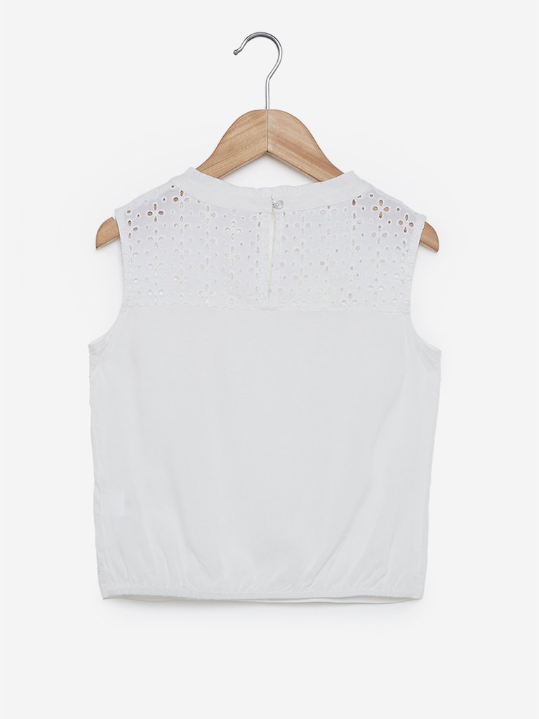 Y&F Kids White Cutout Pattern Elane Top