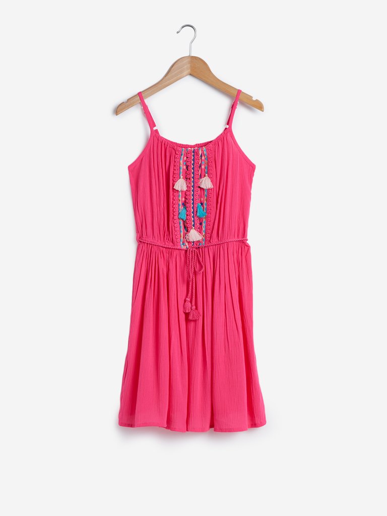 Y&F Kids Fuchsia Ziama Dress With Belt
