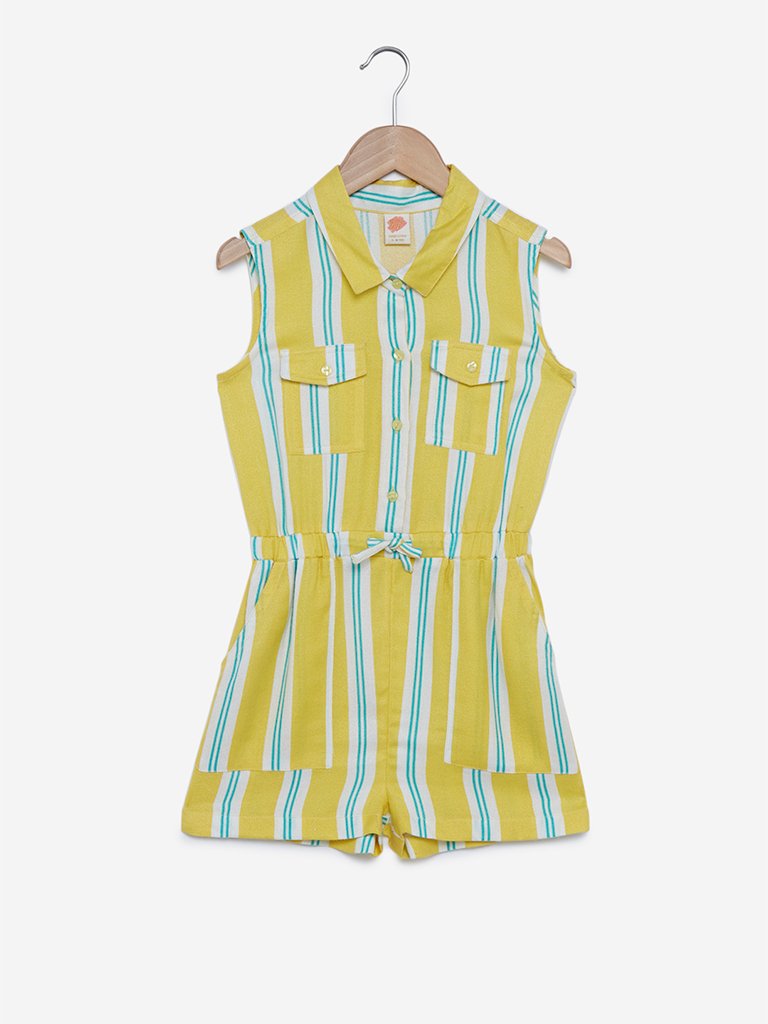Y&F Kids Yellow Striped Jumpsuit