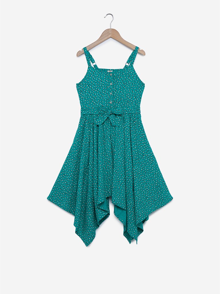 Y&F Kids Green Leopard Print Zia Dress