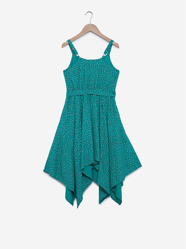 Y&F Kids Green Leopard Print Zia Dress