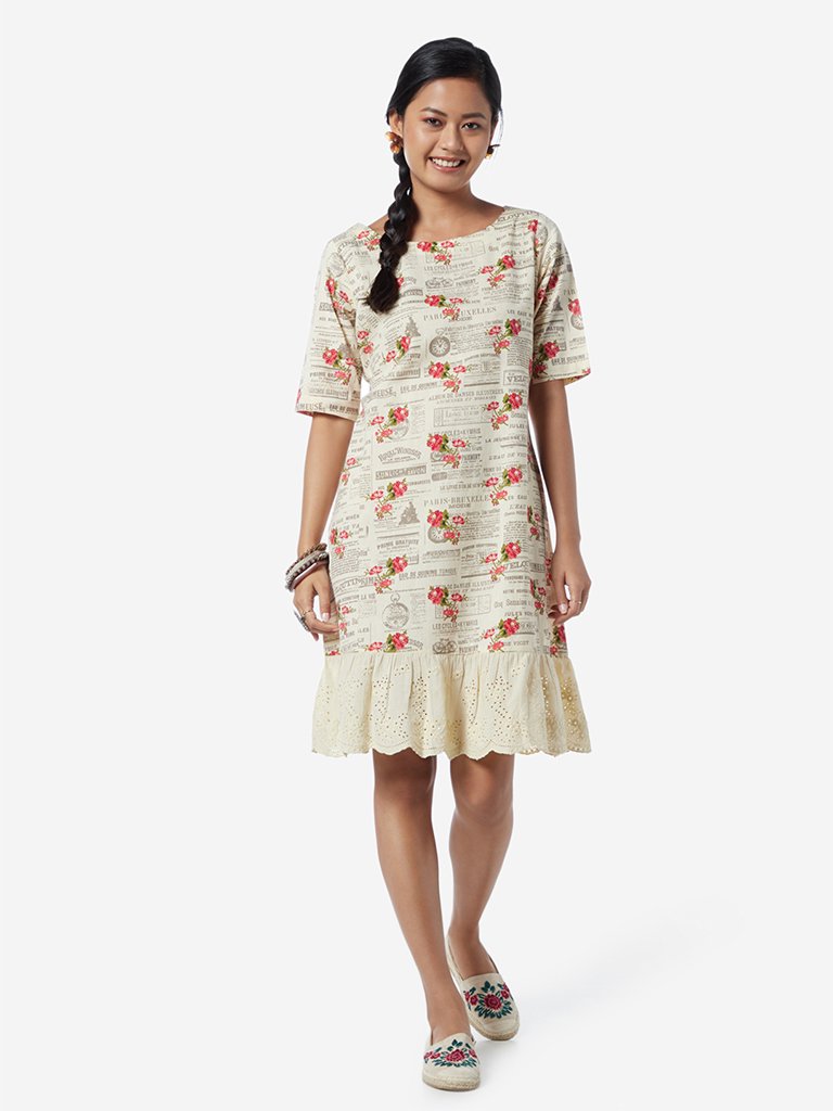 Bombay Paisley Beige Printed A-line Dress