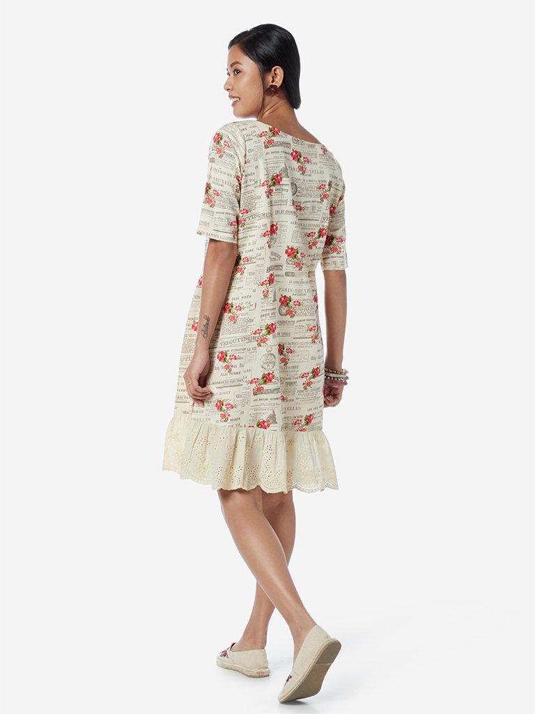 Bombay Paisley Beige Printed A-line Dress