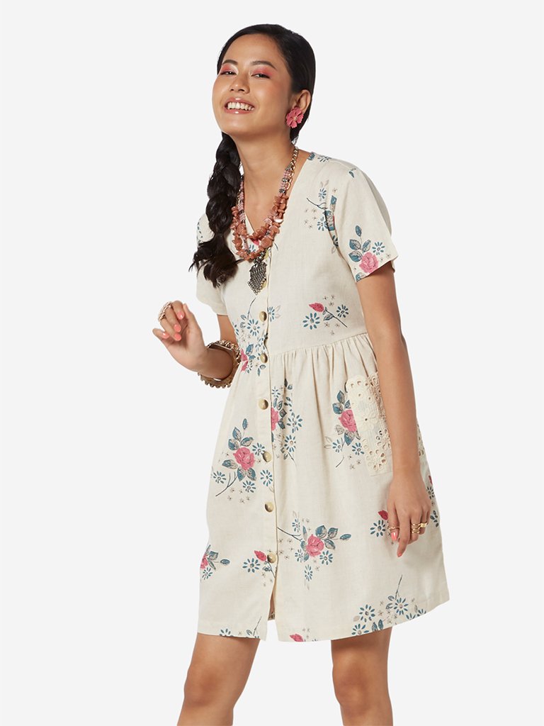 Bombay Paisley Off White Fit-And-Flare Dress