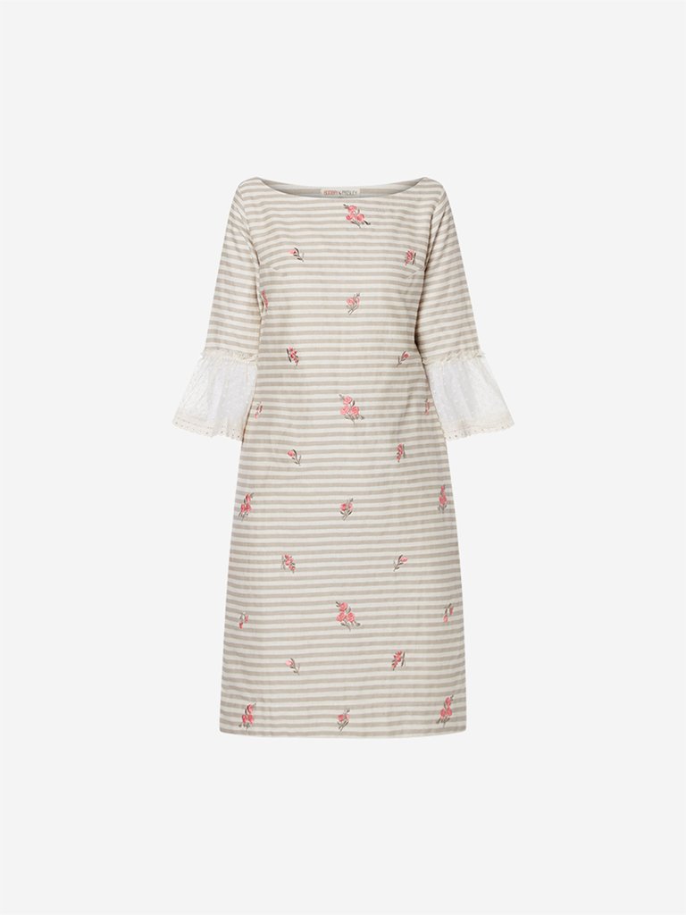 Bombay Paisley Off White Striped A-Line Dress