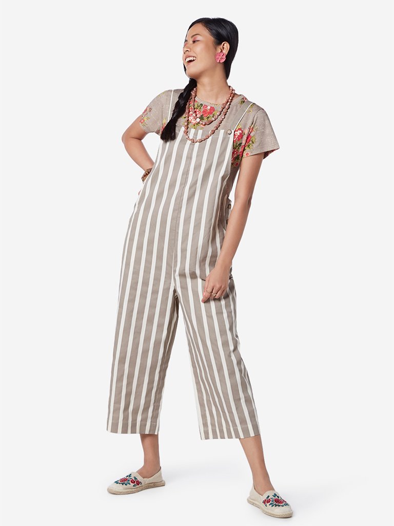 Bombay Paisley Light Brown Striped Dungarees