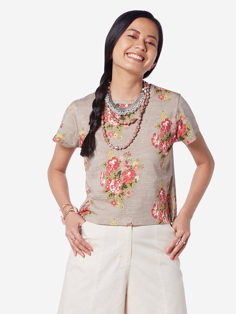 Bombay Paisley Light Brown Floral T-Shirt