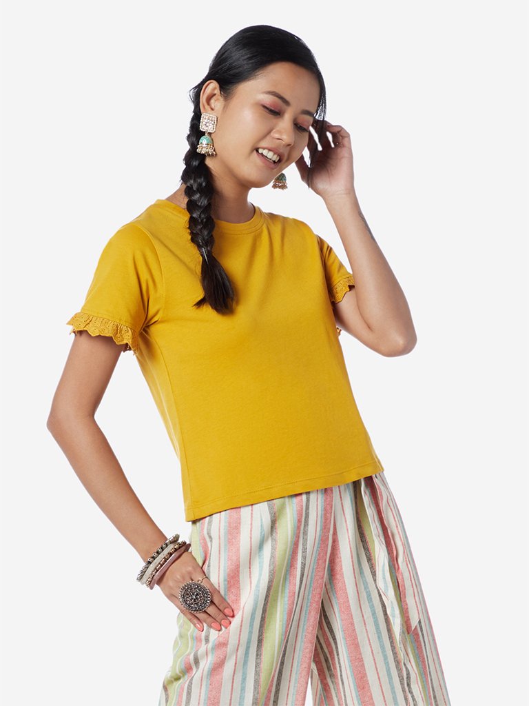 Bombay Paisley Mustard Cutout Pattern T-Shirt