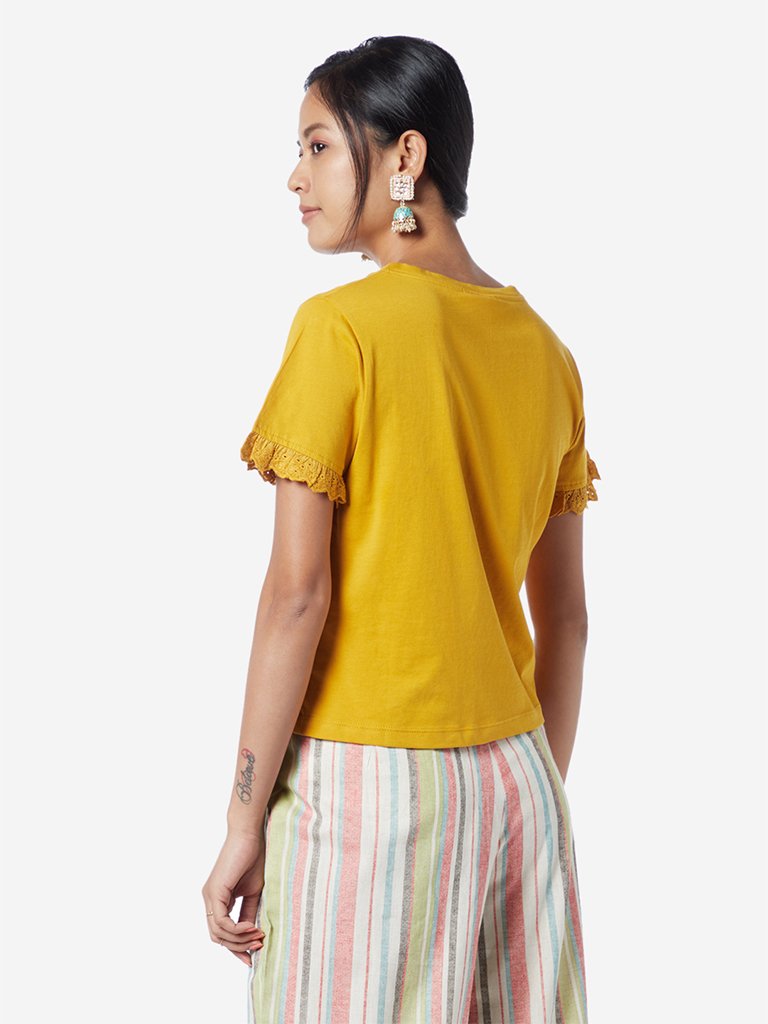 Bombay Paisley Mustard Cutout Pattern T-Shirt