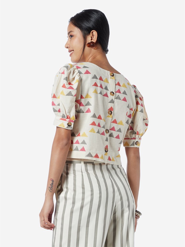 Bombay Paisley Off White Triangle Print Crop-Top