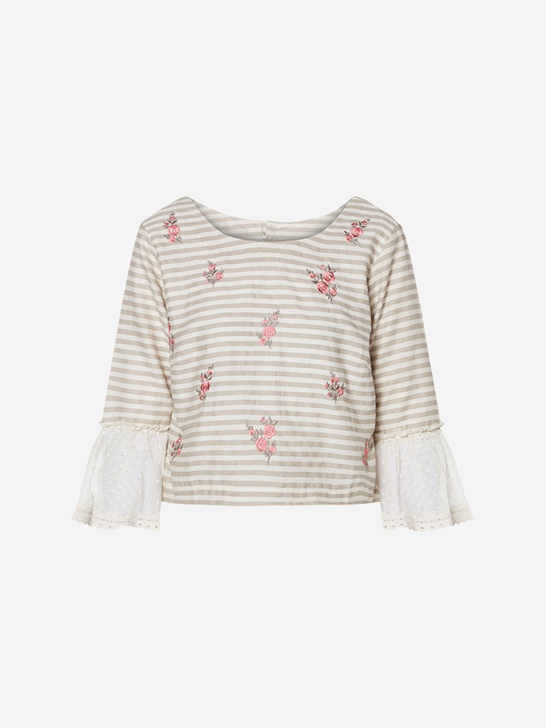 Bombay Paisley Off White Striped Crop-Top