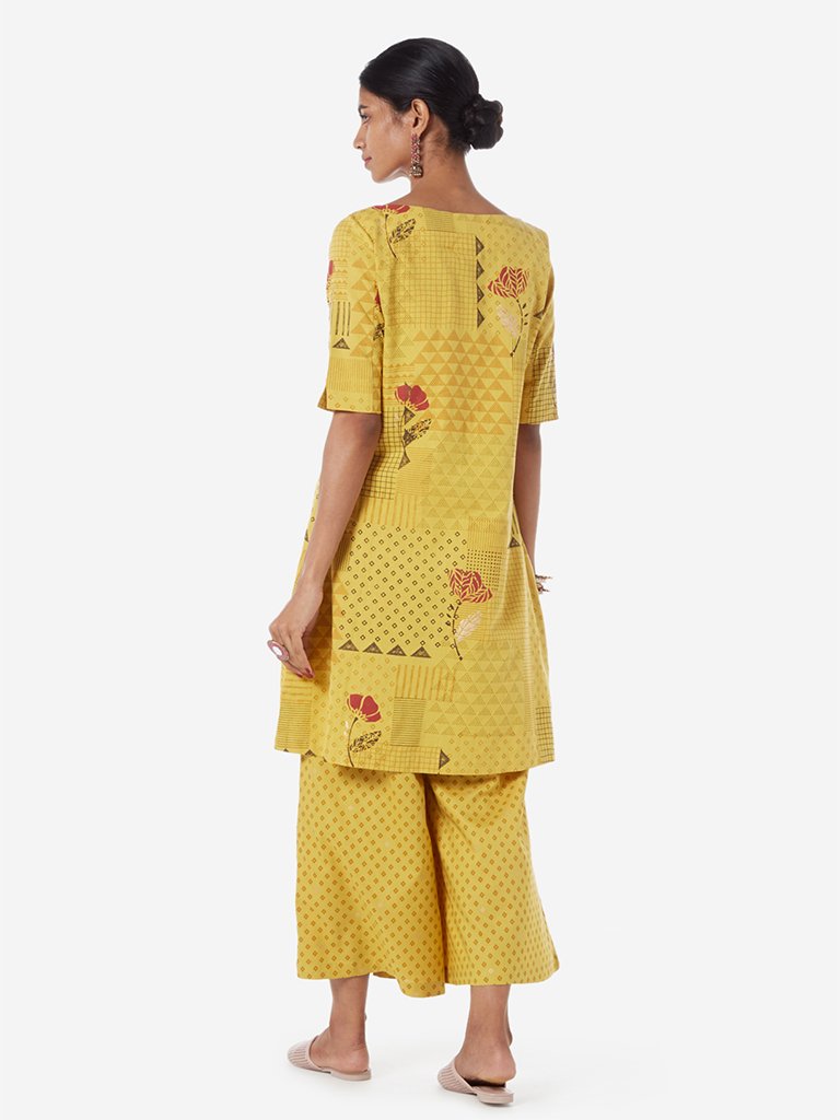 Utsa Mustard Printed A-line Kurta