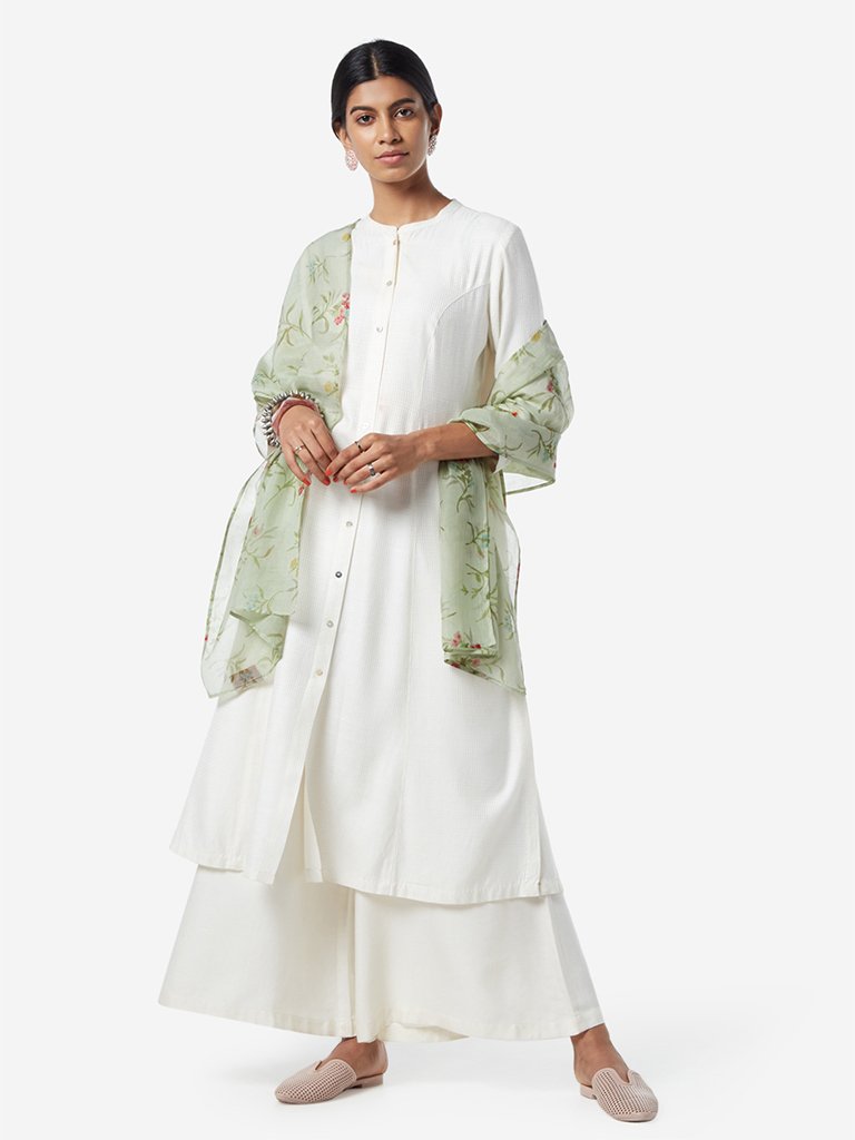 Zuba Green Floral Patterned Stole