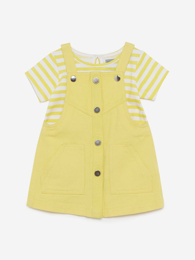 Baby HOP Yellow Striped T-Shirt And Pinafore Set